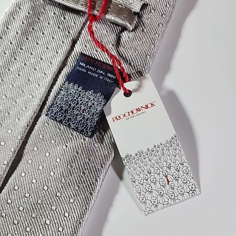 Prochownick Gray with Gray Dots Silk Tie Necktie - Made in Italy - Like New